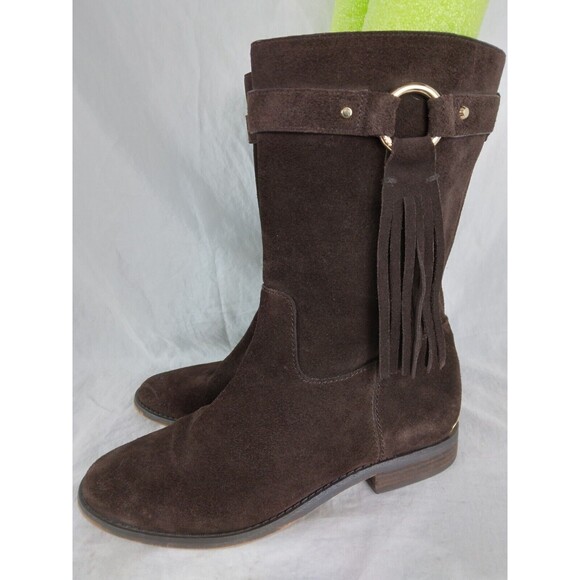 Michael Kors Rhea Brown Suede Mid Calf Boots Fringe Pull On Womens size 7.5 M - Picture 5 of 15